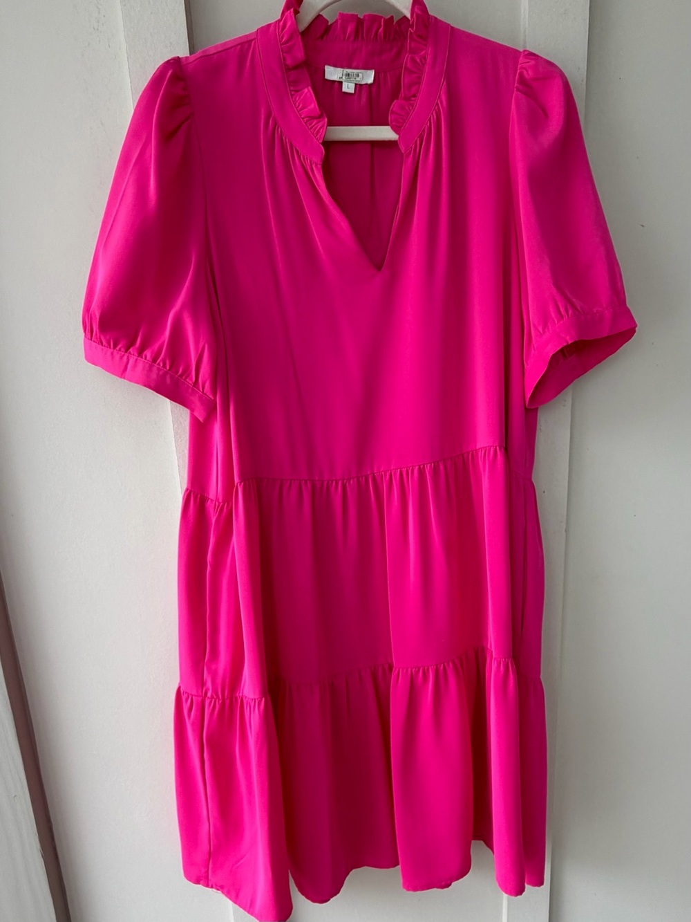 Jade Bright Pink Ruffled Tiered Midi Dress